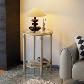 H1002004 Cosiest Round Side Table End Glass With Wood Frame Champagne Gold Bed