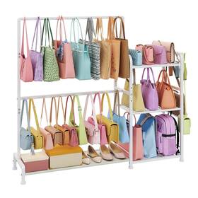 Zyggj02 Cottage Charm Large Floor-standing Purse Organizer With 14 Practical Hanger 3-tier Pu