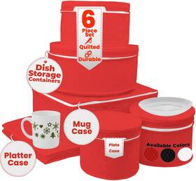 Cover Company 744110986532 6 Piece Quilted Dinnerware Storage Starter Set - Includes 4 Plate Cases 1 Cup C
