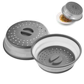 Covluroto 725983729907 2 Pack Collapsible Microwave Cover Splatter Proof Food Plate 10.5 Inch Grey