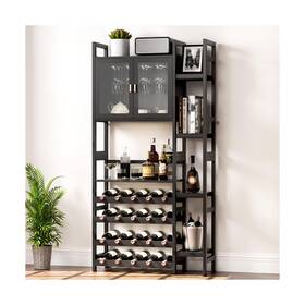 Cl029 Cozivolife Wine Rack Freestanding Floor Liquor Bottles Display Organizer With Doors Glas