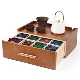 Xj0008-us Craflakow Tea Station Organizer For Countertop Wooden Bag Holder With 8 Compartmen