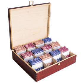 Creative Deco 060530131730 Red Wooden Tea Box Storage 12 Compartments 11.41 X 9.84 2.95 In Natur