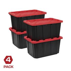 206436 Creative Plastics Concepts Box 27 Gallon Large Plastic Storage Container With Snap-on Lid Black Red