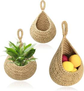 Crrrrjic 741728667570 Hanging Baskets Set 3 Pcs Boho Wall Basket With 6 Strong Flaxen Crrrrjic 741728667570 Hanging Baskets Set 3 Pcs Boho Wall Basket With 6 Strong Flaxen