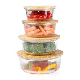 Crutello 840013415787 Glass Meal Prep Containers With Bamboo Lids 4 Pack - Airtight Clear