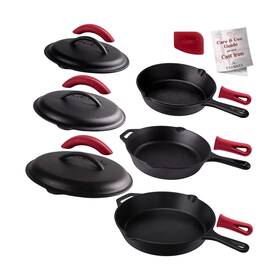 C12608-10-12-cl Cuisinel Cast Iron Skillets Set With Lids - 8 Inch 10 12 -inch Pre-seasoned Cove