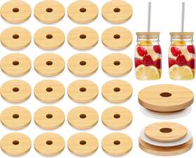 Mh-cunhill-405779 Cunhill 30 Pieces 70mm Bamboo Jar Lids Bulk With Straw Hole For Light Brown