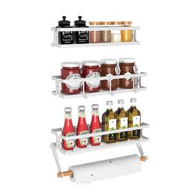Sku-001-w Cvesqkxr 3 Pack Wall Mounted White Spice Rack With Paper Towel Holder And Hooks Space Sku-001-w Cvesqkxr 3 Pack Wall Mounted White Spice Rack With Paper Towel Holder And Hooks Space