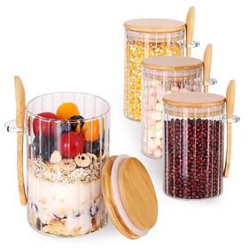 Sw-zs4 Czfwin 4 Pack Glass Containers With Lids And Spoons Overnight Oat Container Li