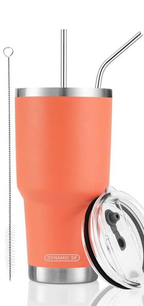 D· S 630128890599 30oz Orange Tumbler Stainless Steel Insulated Travel Mug With Straw Lid
