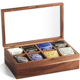 Danfoxer 641320878223 Acacia Wood Tea Bag Organizers And Sugar Packet Storage Chest Wooden