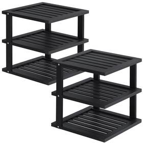 Danfoxer 785366576894 2 Pack Bamboo Corner Shelf 3 Tier Kitchen Cabinet Organizer For Plates And Di