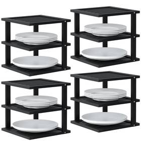 Danfoxer 785366576924 4 Pack Bamboo Corner Shelf 3 Tier Kitchen Cabinet Organizer For Plates And Di