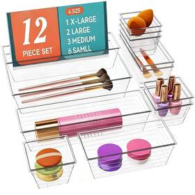 Do-12pc Dca 12 Pcs Clear Plastic Drawer Organizer Set 4 Sizes Makeup Vani Do-12pc Dca 12 Pcs Clear Plastic Drawer Organizer Set 4 Sizes Makeup Vani