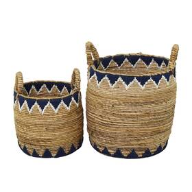 082668 Deco 79 Banana Leaf Handmade Decorative And Functional Storage Basket Triangl