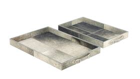 95043 Deco 79 Wooden Handmade Cowhide Tray With Slot Handles Set Of 2 24 Inch 20 W G