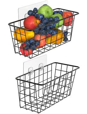Dt-wb-02 Deertaip Hanging Kitchen Baskets For Storage Adhesive Small Wire 2 Pack Black