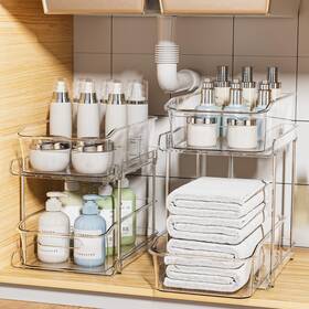 Dlm-clearorganizers-2set Delamu 2-tier Under Sink Organizers And Storage Multi-purpose Stackable Bath