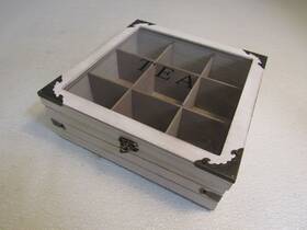826-010322 Designer Wooden Tea Box With 9 Sections Light Beige