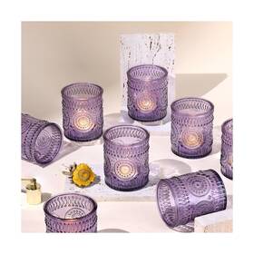 Devi 717392182169 8oz Empty Purple Embossed Glass Candle Jars For Making Candles Set Of 8 Glas