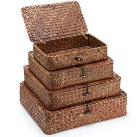 Man-didaey-1274 Didaey Set Of 4 Seagrass Basket With Lid Wicker Storage Decorative Bo