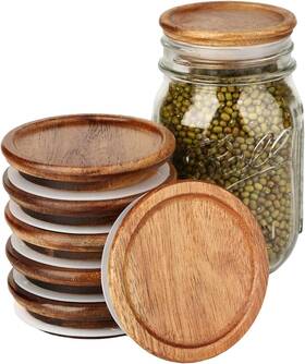 Dingco 774388518227 6 Pack Wide Mouth Mason Jar Lids Reusable 6pcs Natural Acacia-a Dingco 774388518227 6 Pack Wide Mouth Mason Jar Lids Reusable 6pcs Natural Acacia-a
