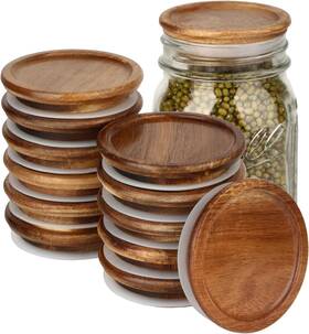 Msjl-b-8 Dingco 12 Pack Wide Mouth Mason Jar Lids Reusable 12pcs Natural Acacia-a