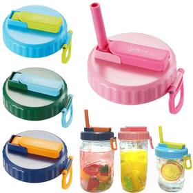 Dipesi 753853268294 4 Pack Wide Mouth Mason Jar Lids With Straw Leak-proof Covers For