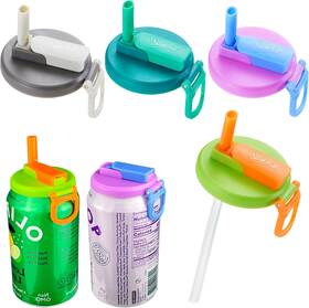 Dipesi-1 Dipesi 785856185926 4-pack 4 Color Soda Can Lids With Straw Silicone Straws B11- Colour Mixture