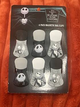 Cc-3r Disney Nightmare Before Christmas Jack And Sally Magnetic Bag Clips Set Of 6 Black Gray