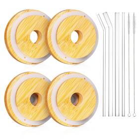 Dpus03 Dlapty Bamboo Lids For Glass Cups Mason Jar With Straw Hole Wooden 16o