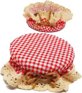 Ny-144 Dlk - 10 Pieces Elasticated Jar Cover Cloth 100% Cotton Red