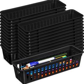 Domensi Gen-domensi-2939 24 Pack Slim Plastic Storage Baskets Tray For Organizing 10.25x3.25x2