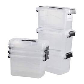 Doryh 751300866734 5 L Plastic Storage Bin With Lid Clear Transparent Box Black Handles Se
