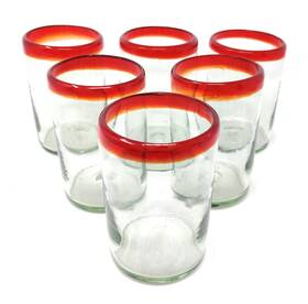 Dos Sueñ Os 732169838742 Hand Blown Mexican Drinking Glasses - Set Of 6 With Red