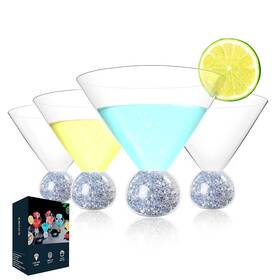 Mg001-sdb-4p Dounx Stemless Martini Glasses Set Of 4 Cocktail With Sparkle Base Fancy