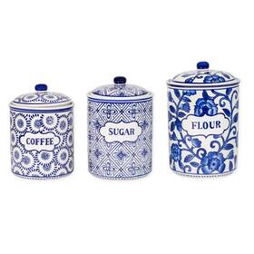 39323 Drew Derose Blue White Patterned Ceramic 3 Pc Canister Set 39323 Drew Derose Blue White Patterned Ceramic 3 Pc Canister Set