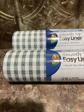 Duck 075353252291 2pk New Brand Easy Liner 12 Inch X10ft Green Checkered Gingham Hunter Smooth Top