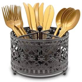 Dv4c0257 Dysanvica 360 Rotating Metal Utensil Caddy - 4 Compartment Vintage Silverwar... Fast