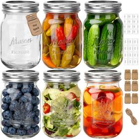 24-02000-017 Eathtek 16 Oz Glass Mason Jars With Regular Lids 6 Pack- 16oz Oz- Pack