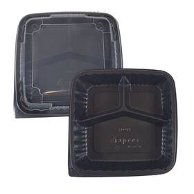 Ecopax 810998038981 75 Sets Pp Pebble Box Serving Tray And Vented Lid Food Container 9x9 3 Comp