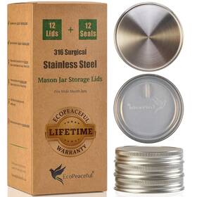 Ecopeaceful 850009652034 316 Surgical Stainless Steel Mason Jar Lids Wide Mouth - Rust-proof Airtight