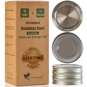 Ecopeaceful 850009652201 316 Surgical Stainless Steel Mason Jar Lids Regular Mouth Original Design Sta