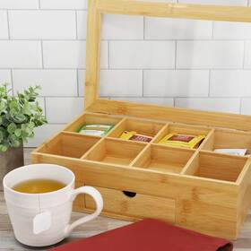 Elama 445041939927 13 X 8 Inch Bamboo Tea Box Organizer With Acrylic Top Window