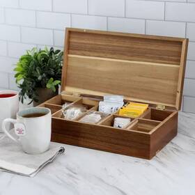 Elama 744759770752 Acacia Wood 14.25 X 7.5 Inch 10 Compartment Tea Box