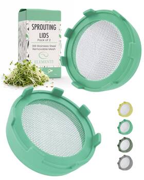 Elementi 744881281874 Sprouting Lids For Wide Mouth Mason Jars Set Of 2 Jar K