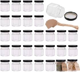 Encheng 757347200562 1.5 Oz Clear Hexagon Jars Small Glass With Black-1.5oz30pcs