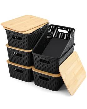 L246bk-f1 Eoenvivs Storage Bins With Lids 6 Pack Plastic Bamboo For Pant