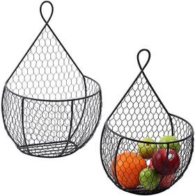 Erytlly 688397877797 Metal Fruit And Vegetable Storage Hanging Basket Medium Large Black